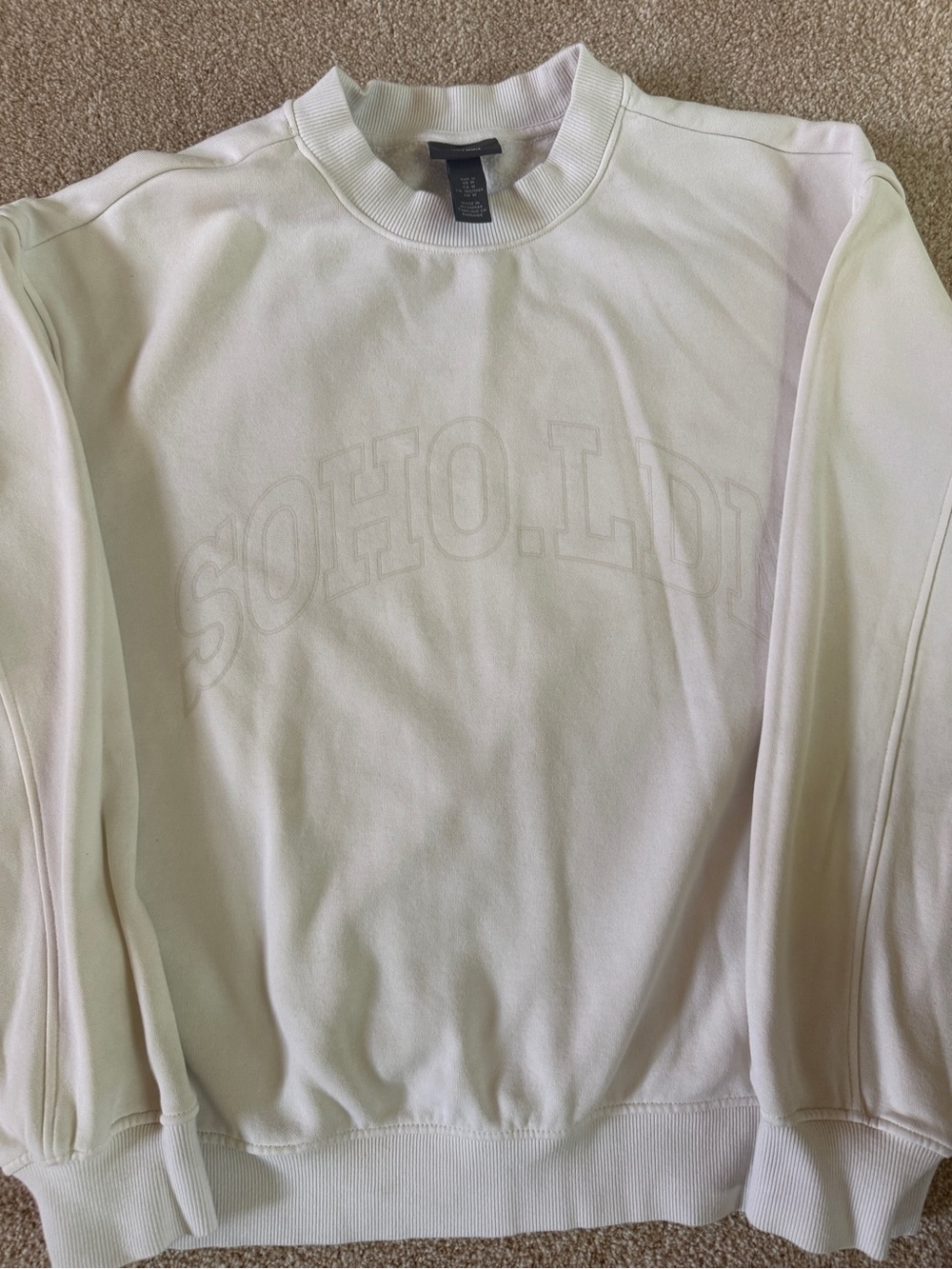 H&M Off-White Crewneck Sweatshirt with Subtle Embossed Logo